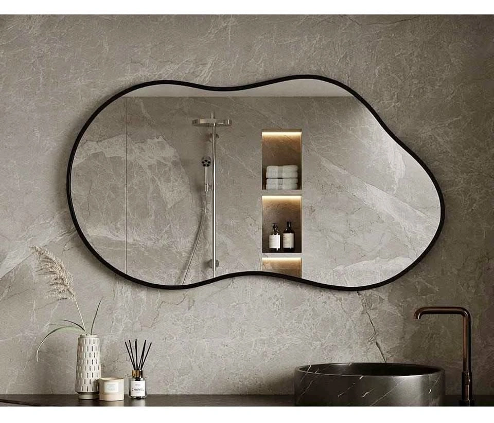 Brand New 20"x36" Modern Irregular Wavy Wall Mirror – Black Fram