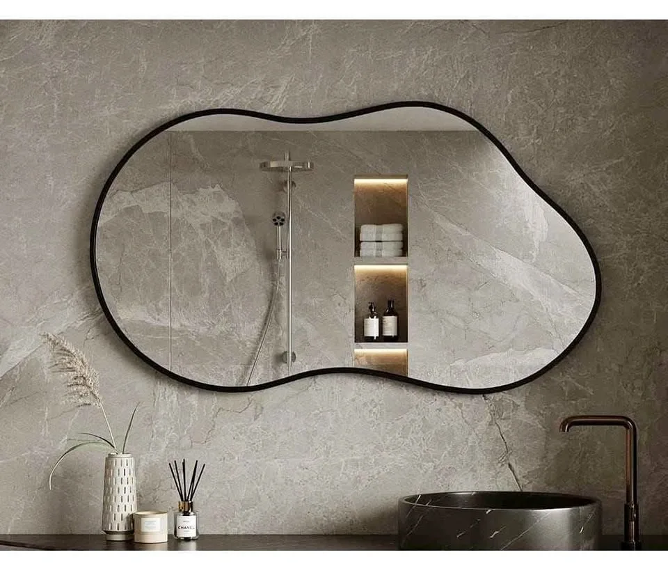 Brand New 20"x36" Modern Irregular Wavy Wall Mirror – Black Fram