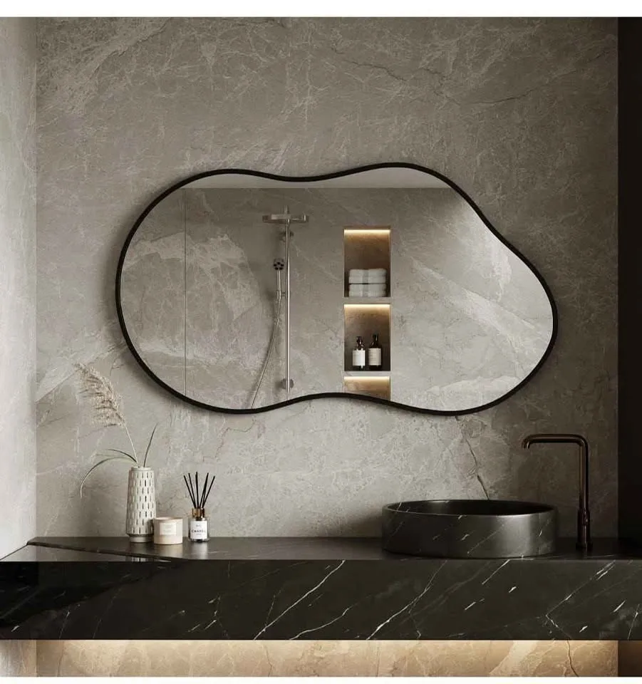 Brand New 20"x36" Modern Irregular Wavy Wall Mirror – Black Fram - photo 2