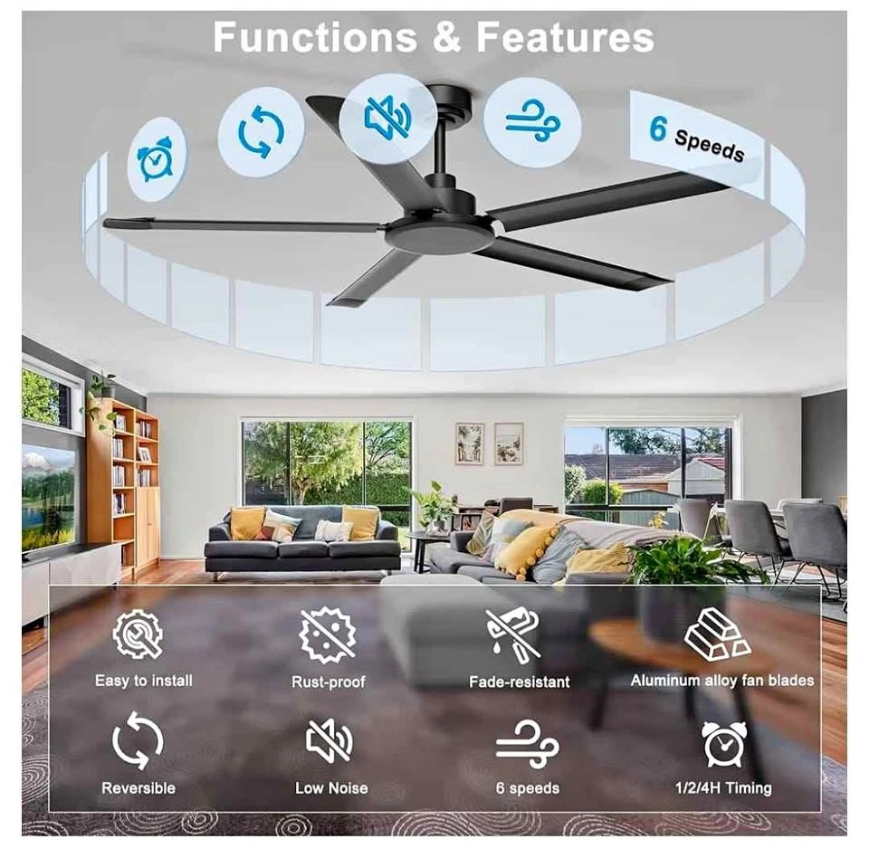 60'' Industrial Ceiling Fan No Lights with Remote & APP