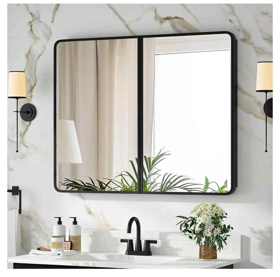 Bathroom Medicine Cabinet with Mirror 24 x 30 Inch, Black