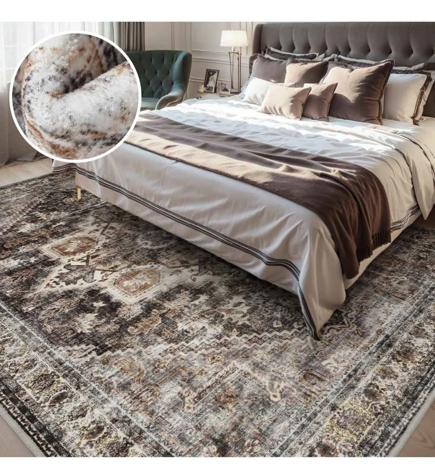 9x12 Vintage Floral Medallion Area Rug - Machine Washable - photo 2