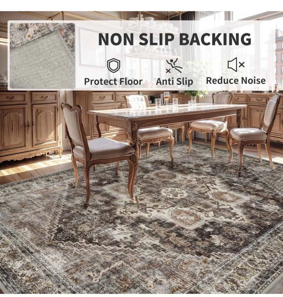 9x12 Vintage Floral Medallion Area Rug - Machine Washable - photo 3