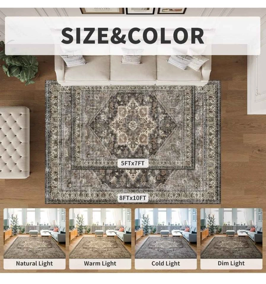 9x12 Vintage Floral Medallion Area Rug - Machine Washable - photo 4