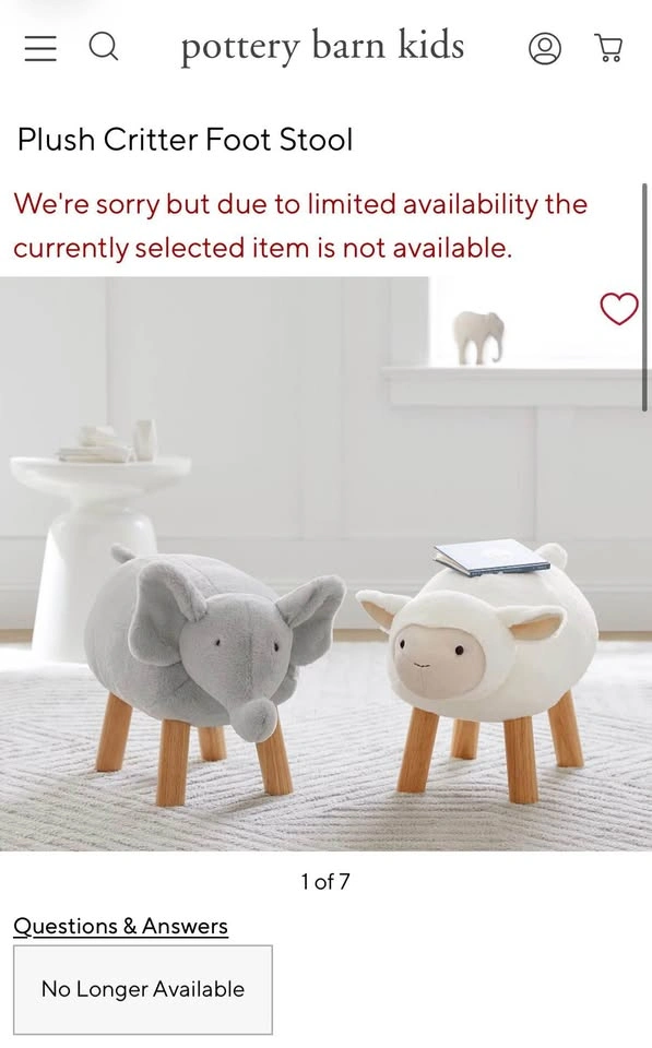 West Elm Pottery Barn Kids Elephant Plush Critter Foot Stool - photo 3