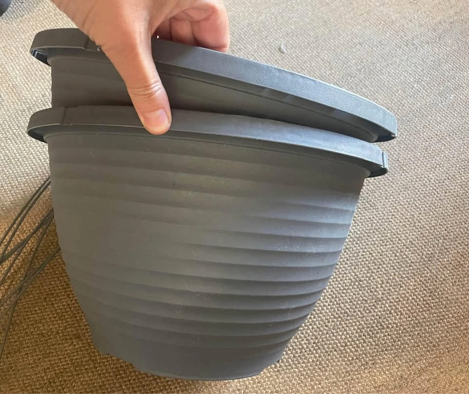 Pair of grey plastic hanging planters 12” wide - photo 2