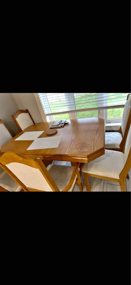 Octagonal Wood Dining Table with 6 Chairs