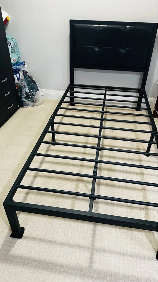 Twin Metal Bed Frame with Faux Leather Headboard - photo 3