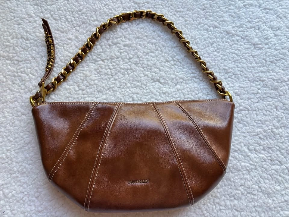 Cocy & Deron Brown Leather Croissant Shoulder Bag