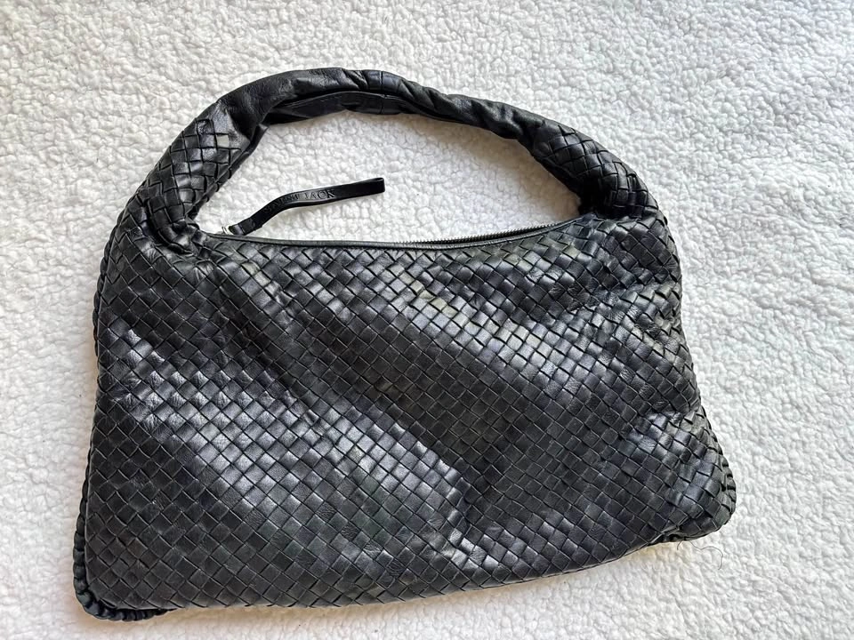 Saint Jack London Black Woven Leather Hobo Shoulder Bag