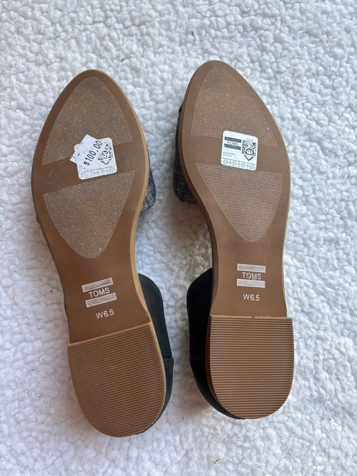 NEW TOMS Jutti D'Orsay flats in black leather & gray chambray (6 - photo 2