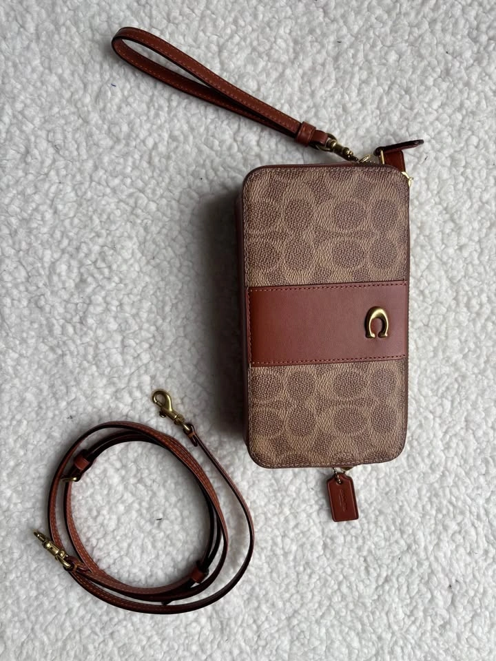 Coach Kira Monogram Leather Brown Wristlet / Crossbody Mini Bag - photo 2