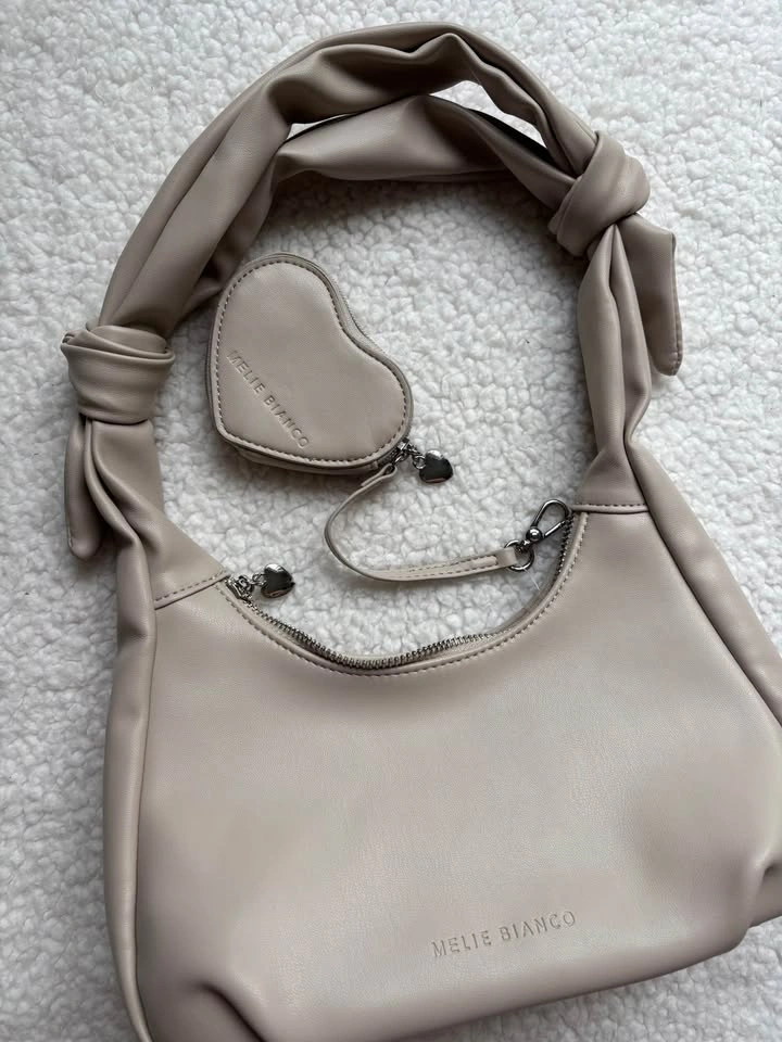Melie Bianco NWOT Beige Knotted Shoulder Bag with Heart Pouch - photo 2