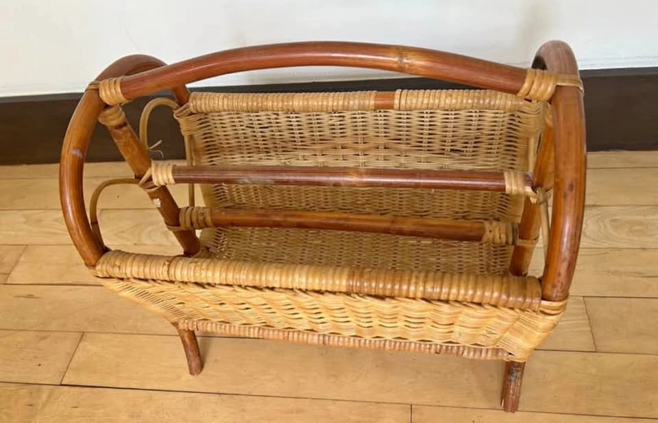 Vintage Bamboo and Wicker Magazine Rack