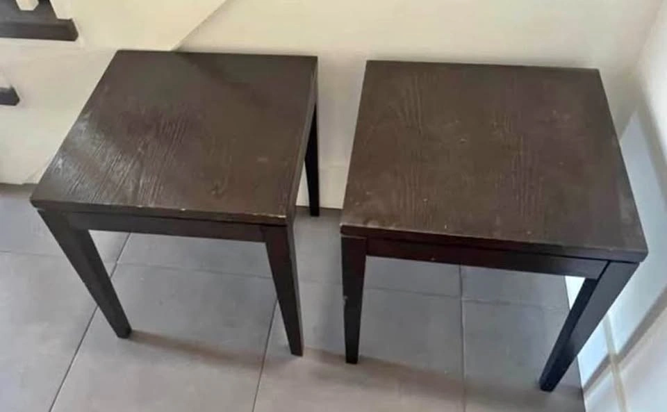 Sturdy Pair of Dark Wood End Tables 18x18x20”