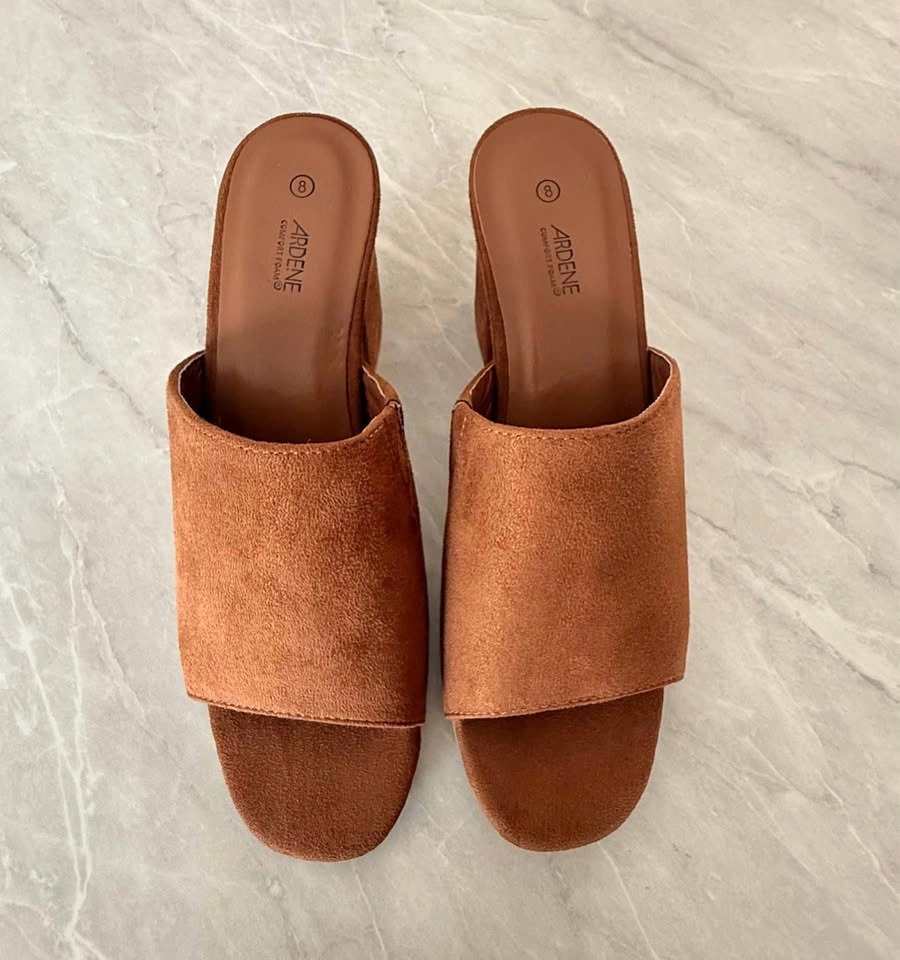 Ardene Camel Faux Suede Mules - Size 8