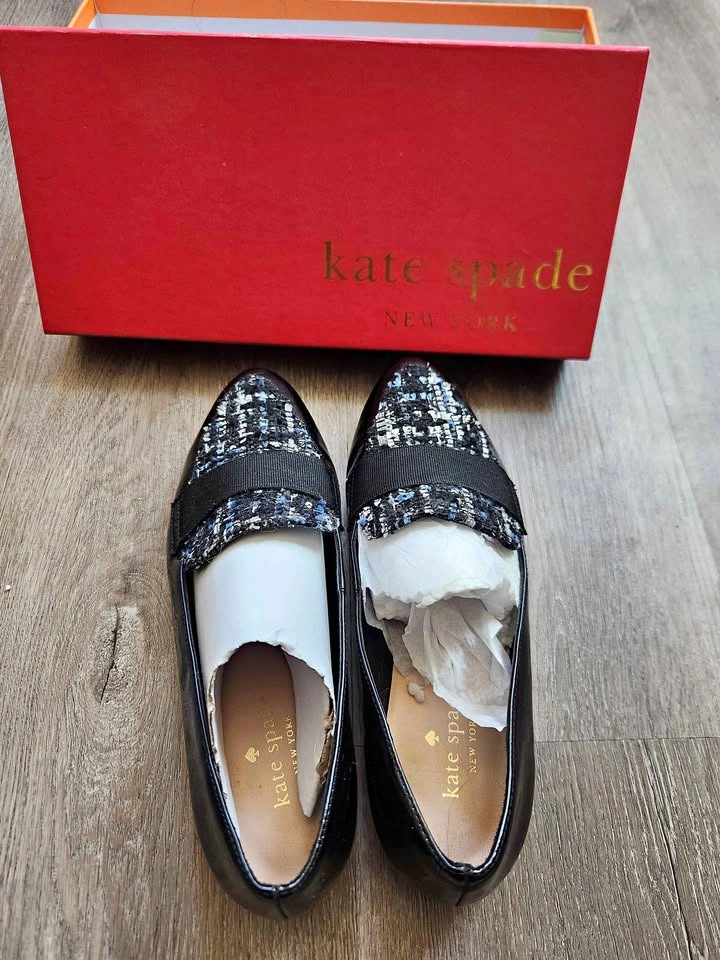 Kate Spade New York Black Patent Tweed Loafers 6.5M