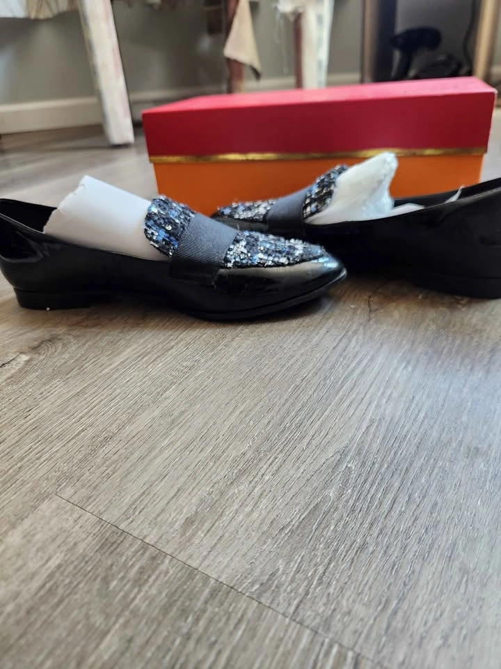 Kate Spade New York Black Patent Tweed Loafers 6.5M - photo 2