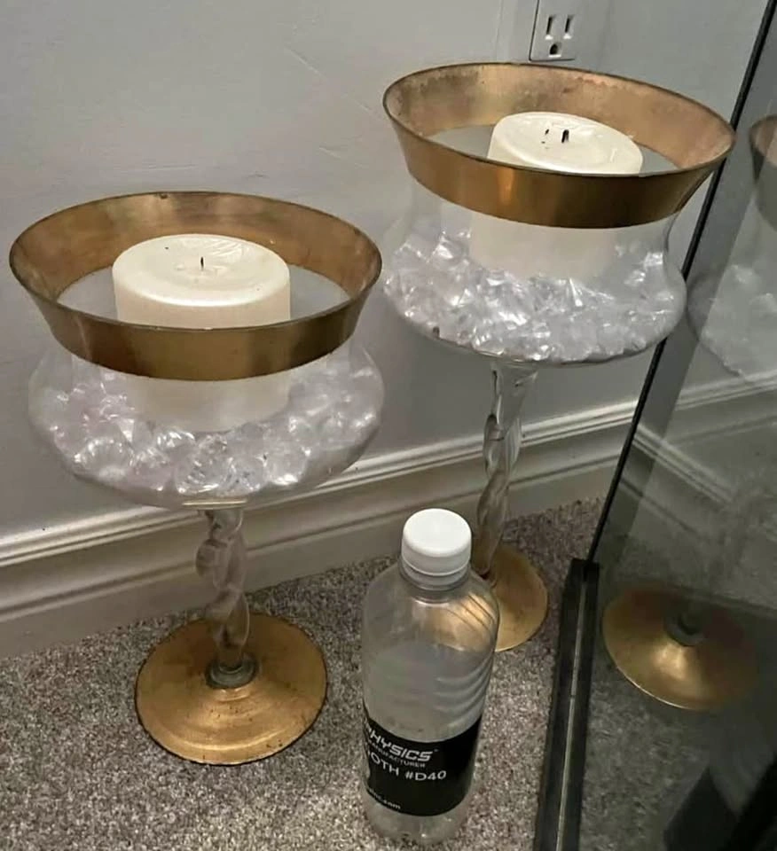Pair of Gold Hurricane Candle Holders