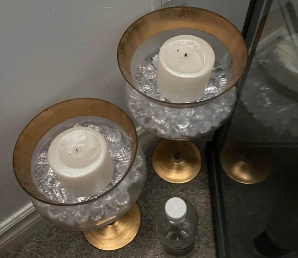 Pair of Gold Hurricane Candle Holders - photo 2