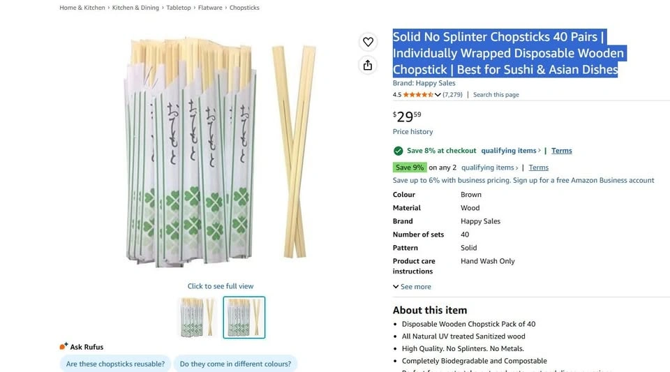 Solid No Splinter Chopsticks 40 Pairs - photo 2
