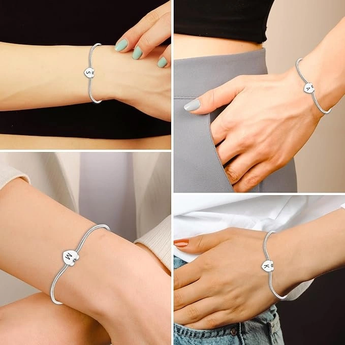 18K Silver Heart Initial Bracelet (Letter P) - photo 4