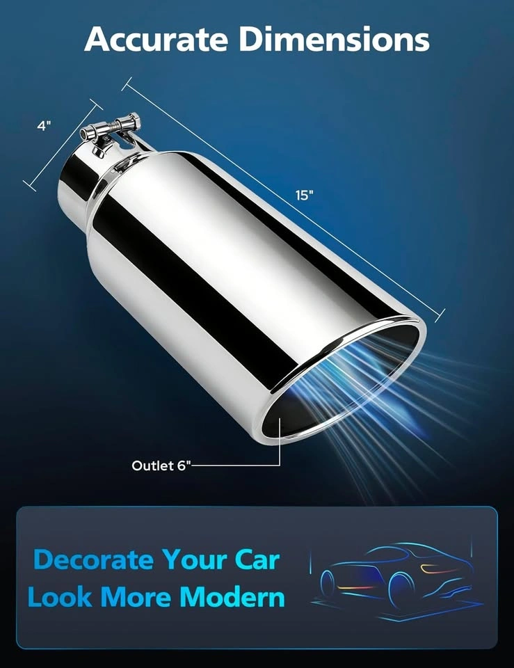 Remarkable Power 4" Inlet 6" Outlet 15" Stainless Exhaust Tip - photo 2