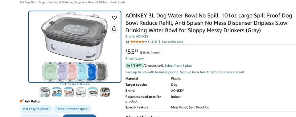 AONKEY 3L Dog Water Bowl No Spill - photo 2