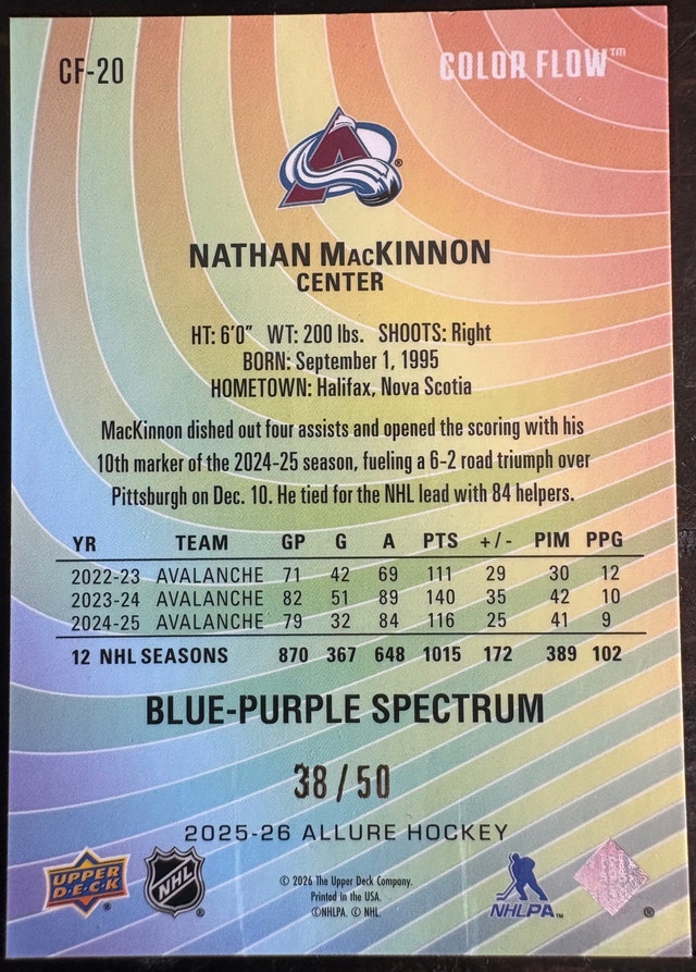 Nathan MacKinnon 2025 Upper Deck Allure Color Flow - photo 2