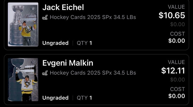 2 x 2025-26 Upper Deck SPx “34.5 LBs” - Malkin & Eichel - photo 3