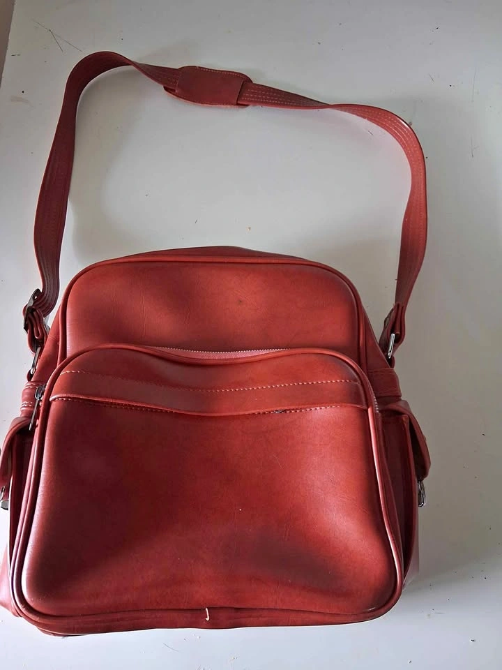 Vintage Reddish-Brown Faux Leather Messenger Bag