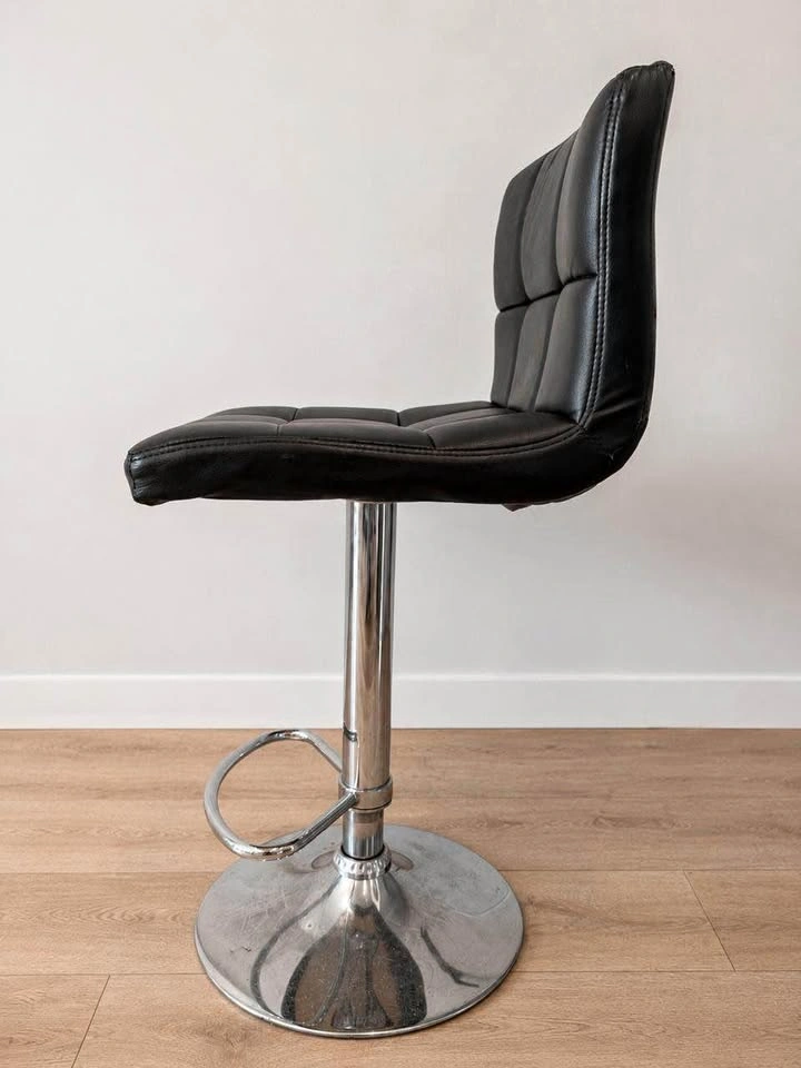 Black Faux Leather Adjustable Bar Stool