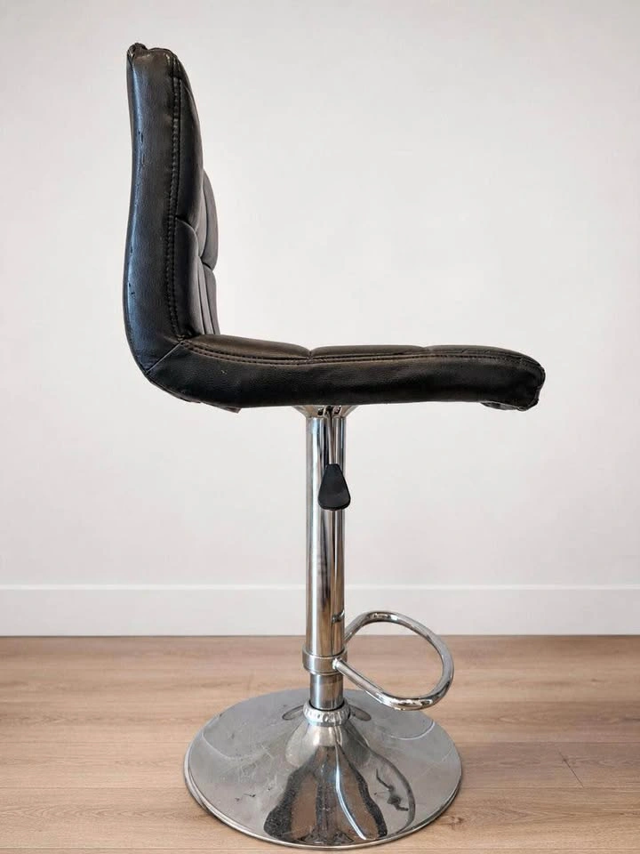 Black Faux Leather Adjustable Bar Stool - photo 2