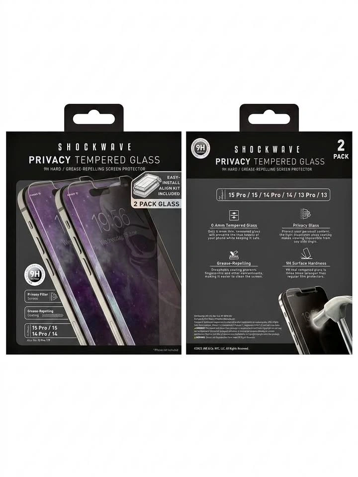 SHOCKWAVE Privacy Screen Protector 2-Pack for iPhone 15/14/13