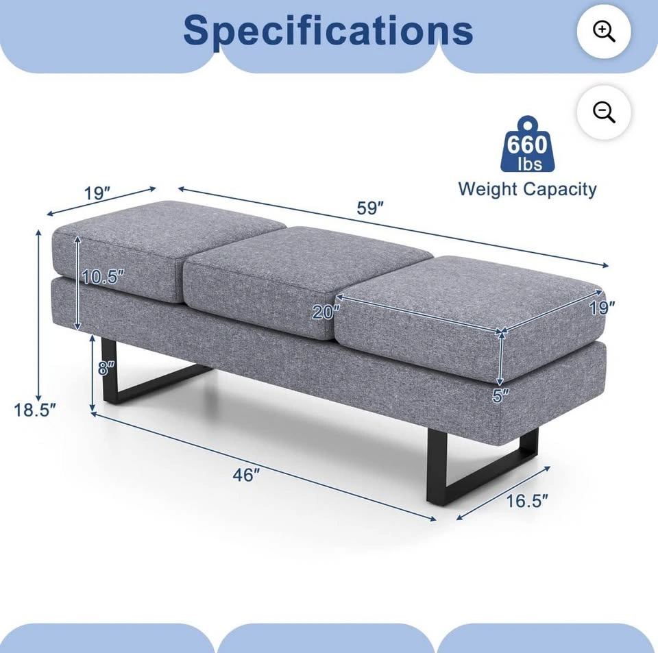 Costway 3-Seat Upholstered Waiting Room Bench – Grey - photo 2