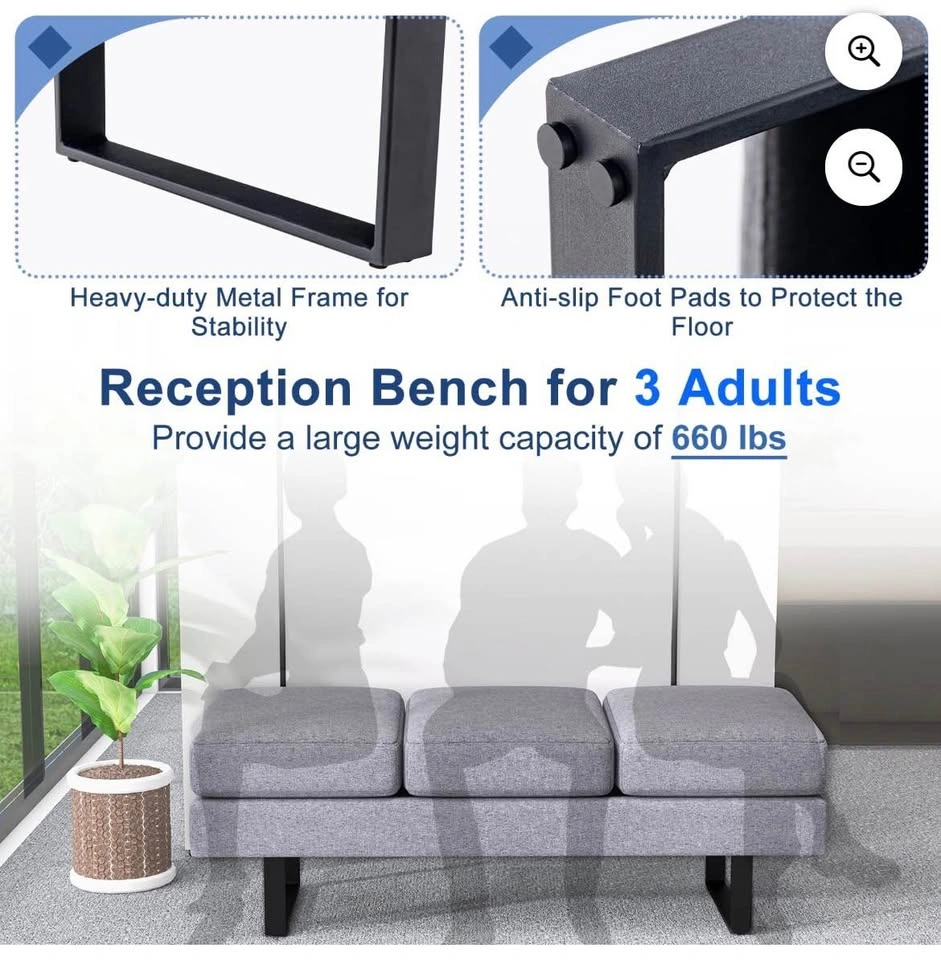 Costway 3-Seat Upholstered Waiting Room Bench – Grey - photo 4