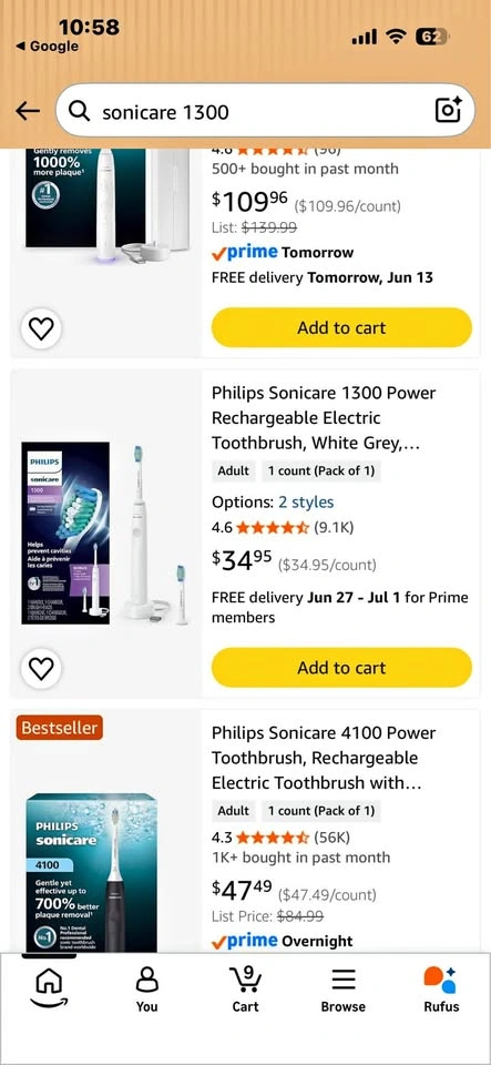 Sonicare 1300 electric toothbrush