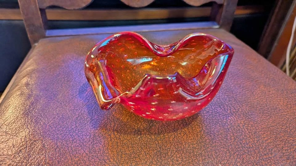 Vintage Murano Red glass Bullicante Style Decorative Bowl