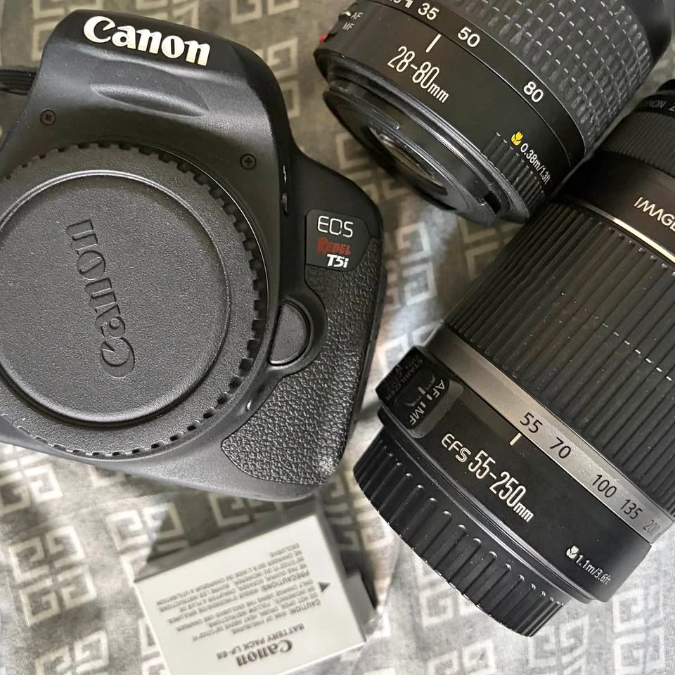 REBEL T5i with 55-250mm lens and 28-80mm lens