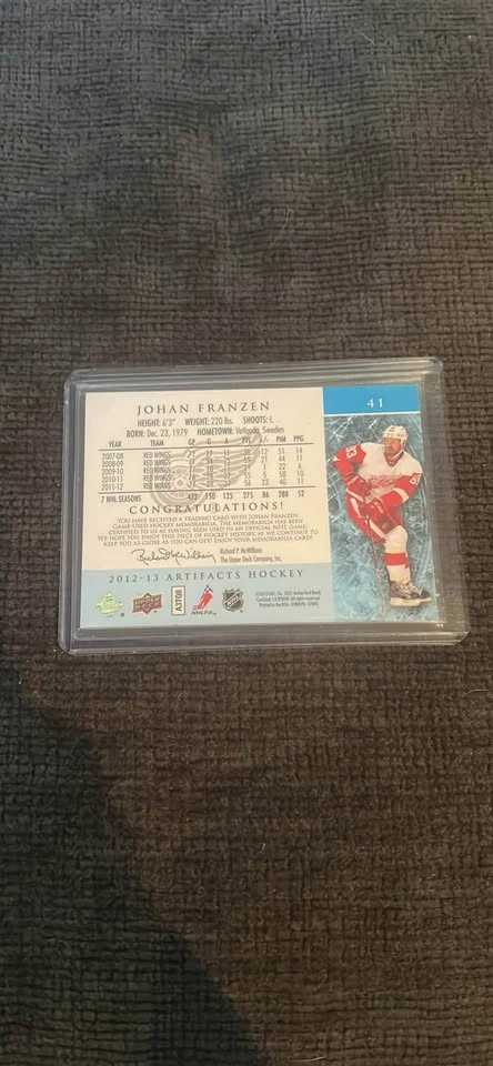 Johan Franzen 2012-13 Upper Deck Artifacts Hockey Jersey Patch C - photo 2