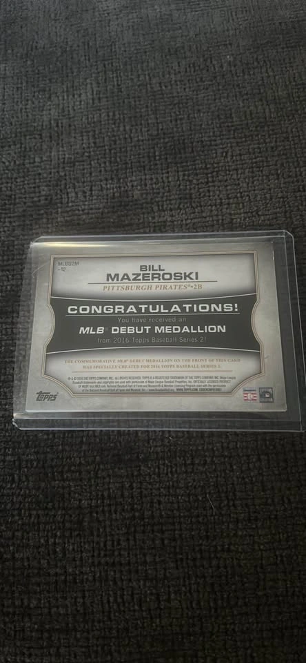 Bill Mazeroski Pittsburgh Pirates 2016 Topps MLB Debut Medallion - photo 2