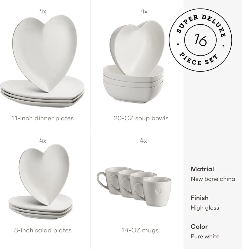 Dinnerware Set 16 PC Heart Shaped Plates & Bowls image indicator(3)