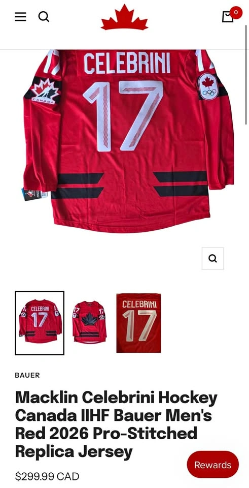 Celebrini team Canada jersey size small & medium