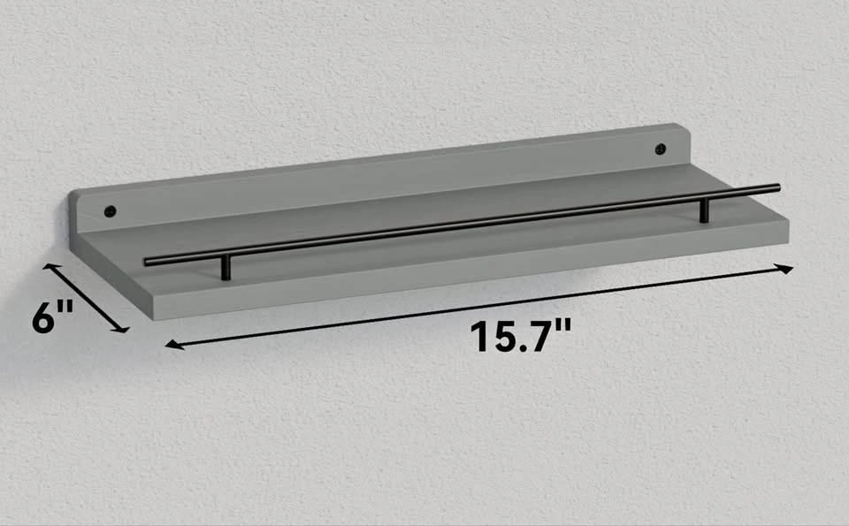 Set of 2 White Floating Wall Shelves with Black Rails