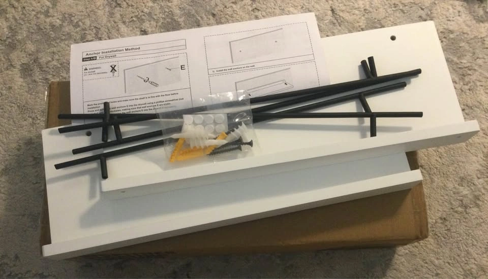 Set of 2 White Floating Wall Shelves with Black Rails - photo 2