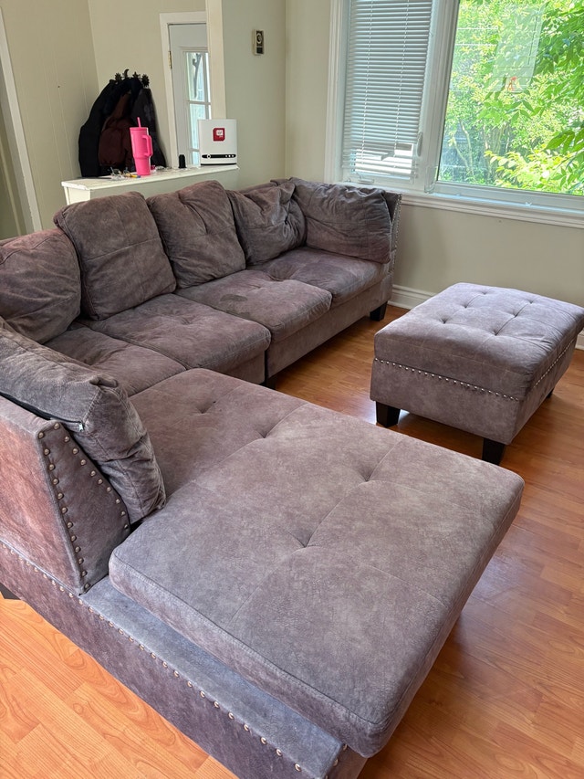 Large Grey Sectional Couch + Ottoman