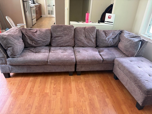 Large Grey Sectional Couch + Ottoman - photo 4