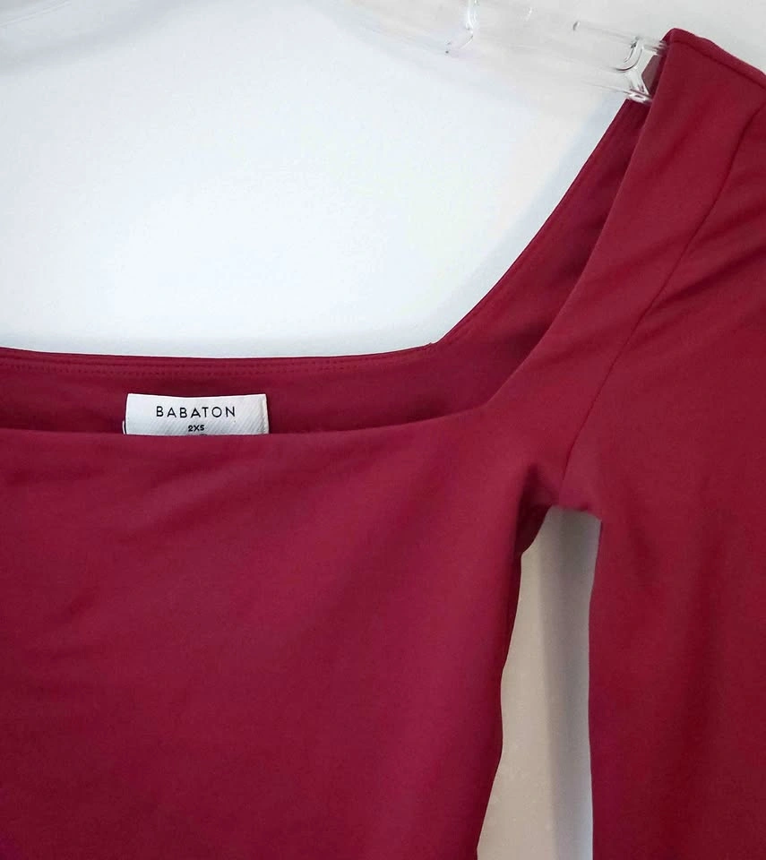 Aritzia Babaton Contour Squareneck Long Sleeve Bodysuit Burgundy