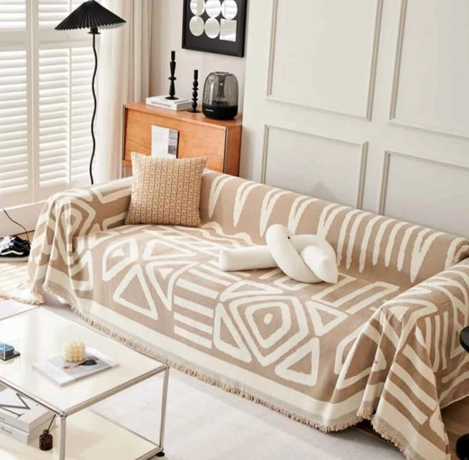 Boho Couch Cover 71"x118" Chenille Reversible Blanket