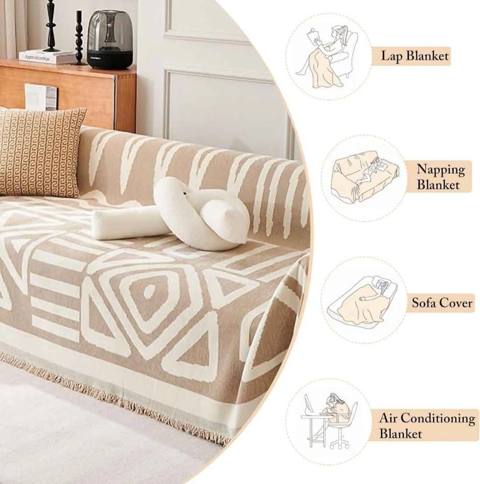 Boho Couch Cover 71"x118" Chenille Reversible Blanket - photo 4
